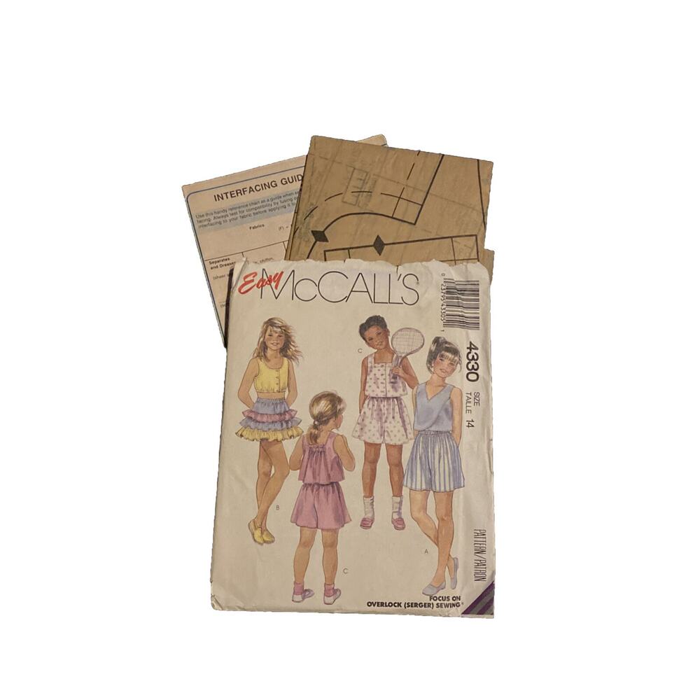 EASY MCCALLS 4330 Uncut Sewing Pattern. Girls Tops and‎ shorts. Size 14. NEW